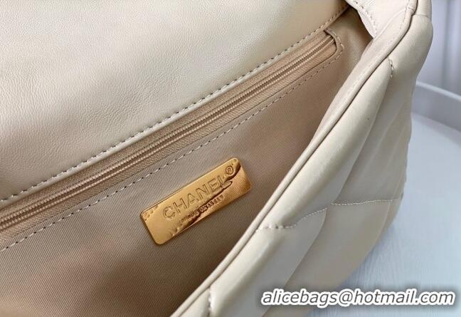 Top Grade Chanel 19 Shiny Lambskin Small Flap Bag AS1160 Beige/Gold 2024