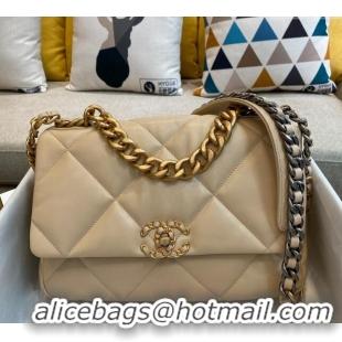 Promotional Chanel 19 Shiny Lambskin Large Flap Bag AS1161 Beige/Gold 2024