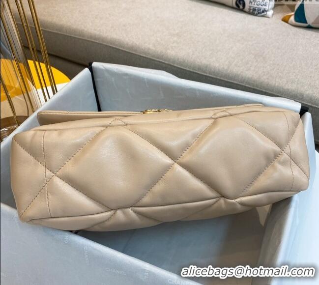 Promotional Chanel 19 Shiny Lambskin Large Flap Bag AS1161 Beige/Gold 2024