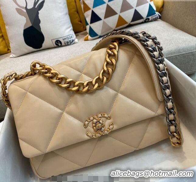 Promotional Chanel 19 Shiny Lambskin Large Flap Bag AS1161 Beige/Gold 2024