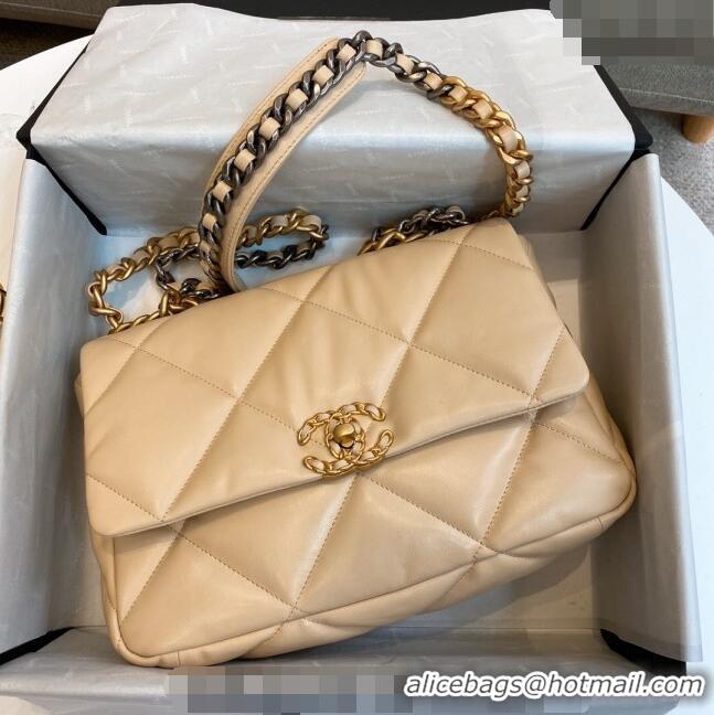 Promotional Chanel 19 Shiny Lambskin Large Flap Bag AS1161 Beige/Gold 2024