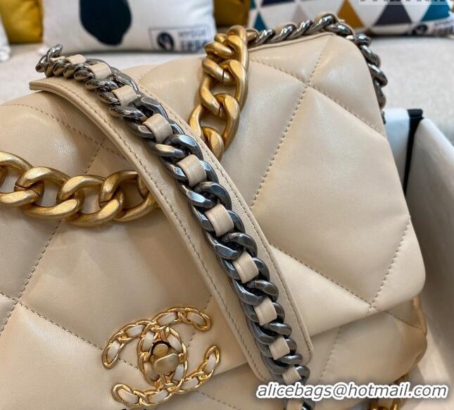 Promotional Chanel 19 Shiny Lambskin Large Flap Bag AS1161 Beige/Gold 2024