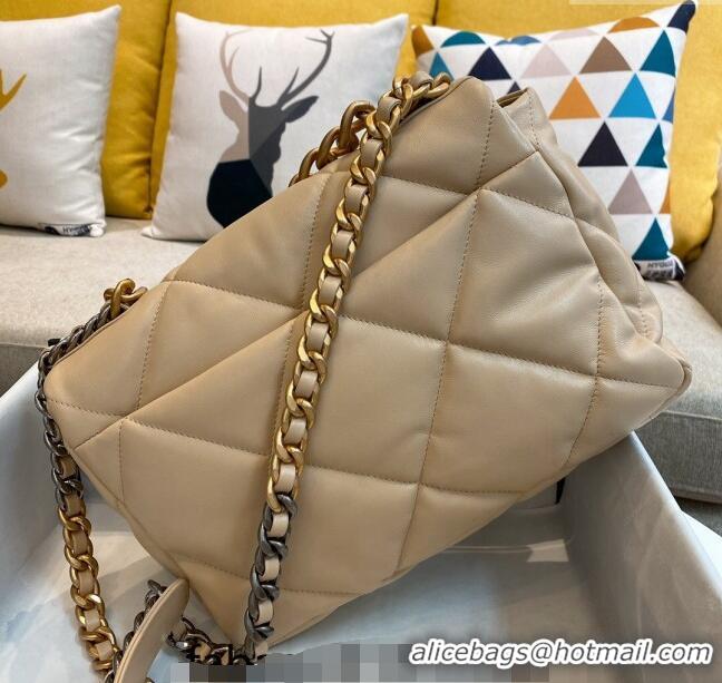 Promotional Chanel 19 Shiny Lambskin Large Flap Bag AS1161 Beige/Gold 2024