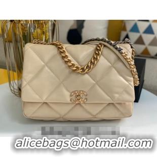 Pretty Style Chanel 19 Shiny Lambskin Maxi Flap Bag AS1162 Beige/Gold 2024