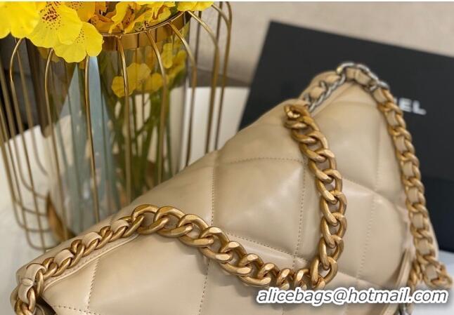 Pretty Style Chanel 19 Shiny Lambskin Maxi Flap Bag AS1162 Beige/Gold 2024