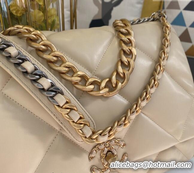 Pretty Style Chanel 19 Shiny Lambskin Maxi Flap Bag AS1162 Beige/Gold 2024