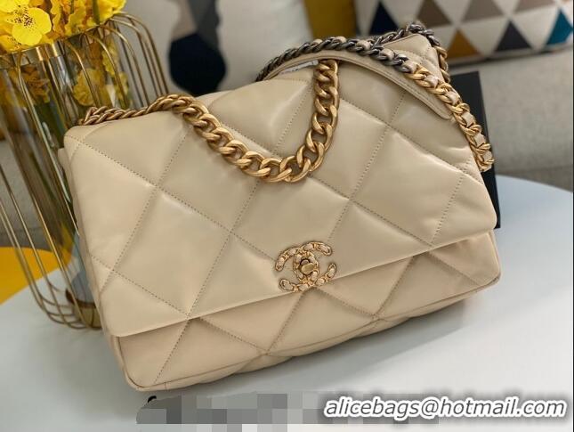 Pretty Style Chanel 19 Shiny Lambskin Maxi Flap Bag AS1162 Beige/Gold 2024