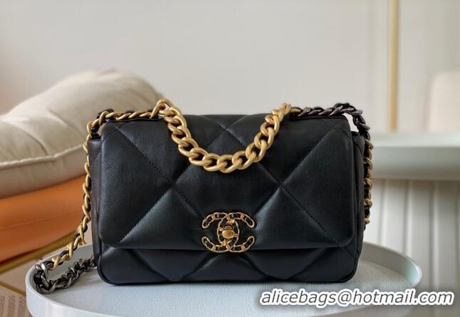 Top Quality Chanel 19 Shiny Lambskin Small Flap Bag AS1160 Black/Gold 2024