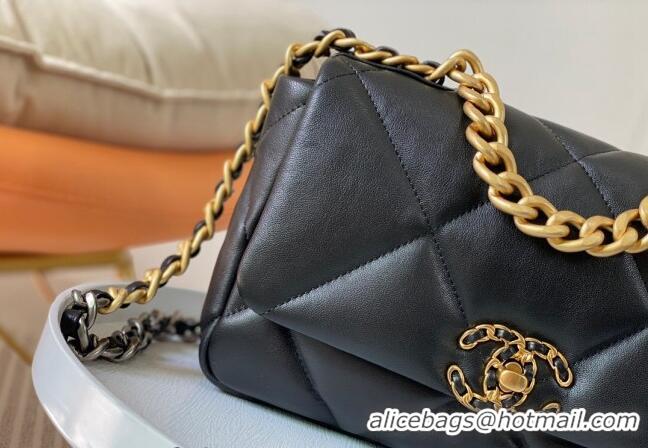 Top Quality Chanel 19 Shiny Lambskin Small Flap Bag AS1160 Black/Gold 2024