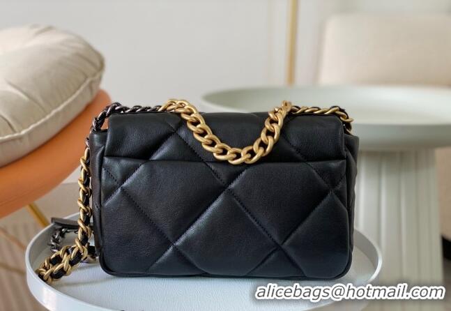 Top Quality Chanel 19 Shiny Lambskin Small Flap Bag AS1160 Black/Gold 2024