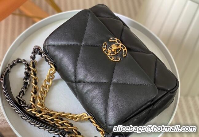 Top Quality Chanel 19 Shiny Lambskin Small Flap Bag AS1160 Black/Gold 2024