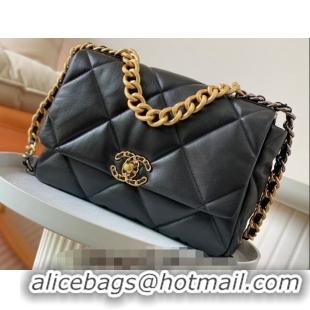 Top Quality Chanel 19 Shiny Lambskin Large Flap Bag AS1161 Black/Gold 2024