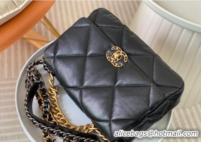 Top Quality Chanel 19 Shiny Lambskin Large Flap Bag AS1161 Black/Gold 2024