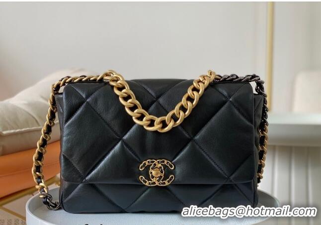 Top Quality Chanel 19 Shiny Lambskin Large Flap Bag AS1161 Black/Gold 2024