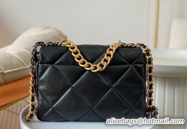 Top Quality Chanel 19 Shiny Lambskin Large Flap Bag AS1161 Black/Gold 2024