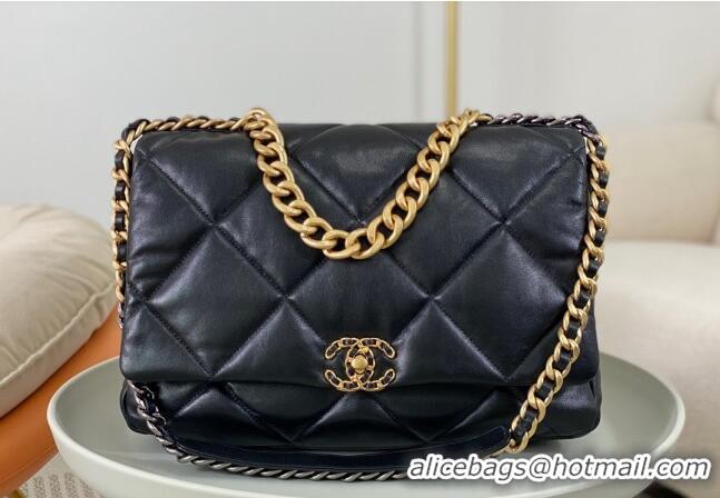 Well Crafted Chanel 19 Shiny Lambskin Maxi Flap Bag AS1162 Black/Gold 2024