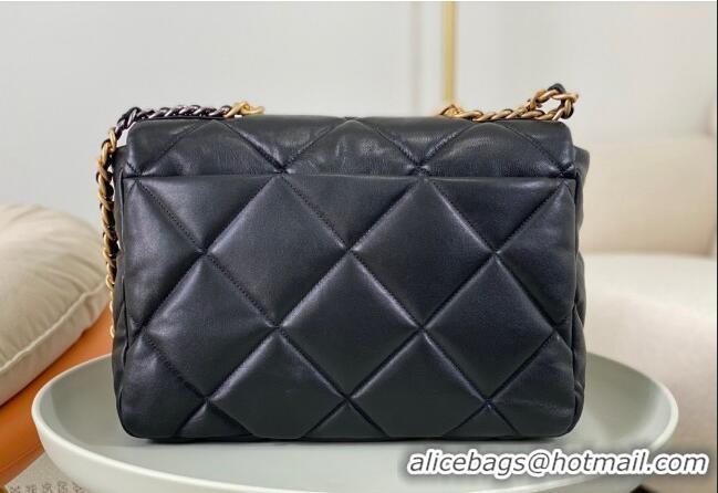 Well Crafted Chanel 19 Shiny Lambskin Maxi Flap Bag AS1162 Black/Gold 2024