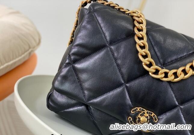 Well Crafted Chanel 19 Shiny Lambskin Maxi Flap Bag AS1162 Black/Gold 2024