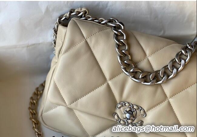 Shop Promotional Chanel 19 Shiny Lambskin Large Flap Bag AS1161 Beige/Silver 2024