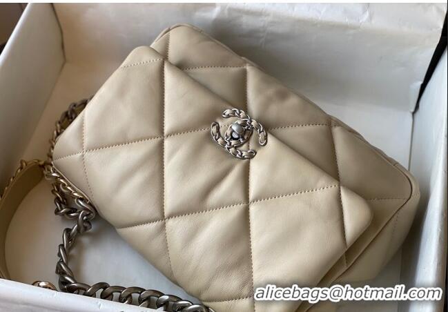 Shop Promotional Chanel 19 Shiny Lambskin Large Flap Bag AS1161 Beige/Silver 2024