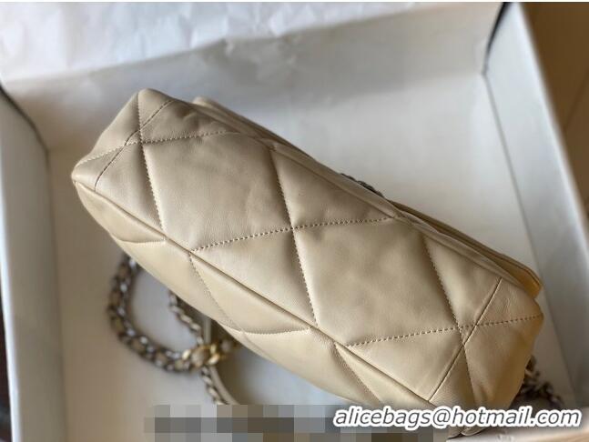 Shop Promotional Chanel 19 Shiny Lambskin Large Flap Bag AS1161 Beige/Silver 2024