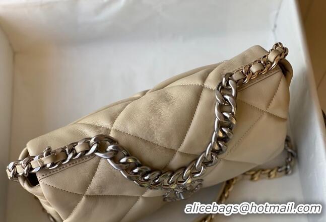 Shop Promotional Chanel 19 Shiny Lambskin Large Flap Bag AS1161 Beige/Silver 2024