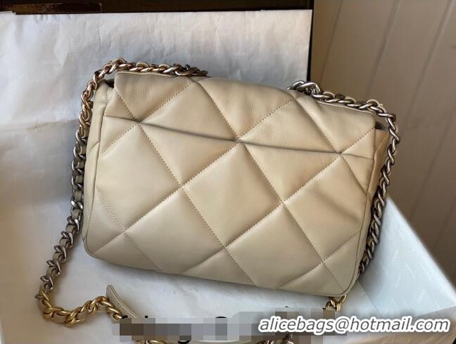 Shop Promotional Chanel 19 Shiny Lambskin Large Flap Bag AS1161 Beige/Silver 2024