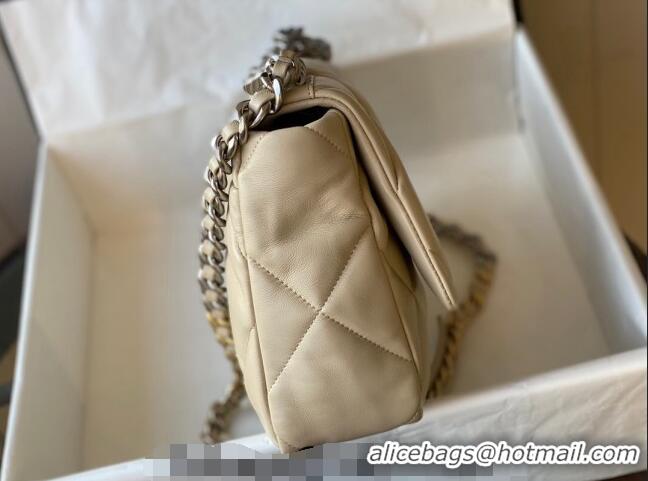 Shop Promotional Chanel 19 Shiny Lambskin Large Flap Bag AS1161 Beige/Silver 2024