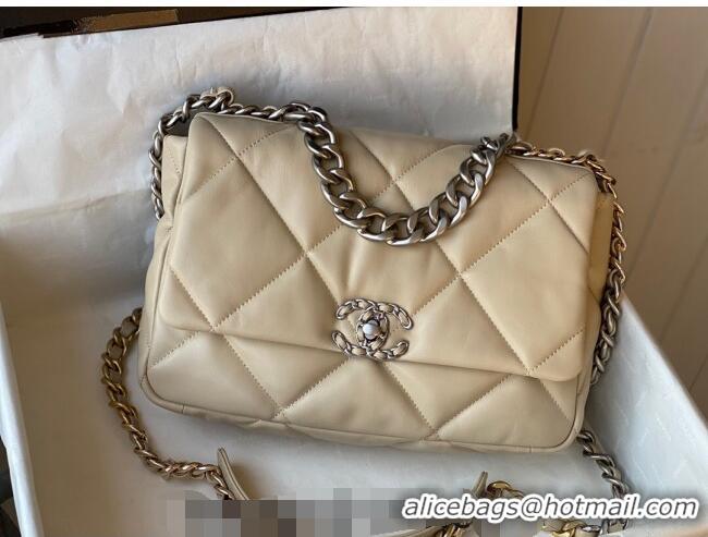 Shop Promotional Chanel 19 Shiny Lambskin Large Flap Bag AS1161 Beige/Silver 2024