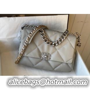 Best Price Chanel 19 Shiny Lambskin Large Flap Bag AS1161 Light Grey 2024