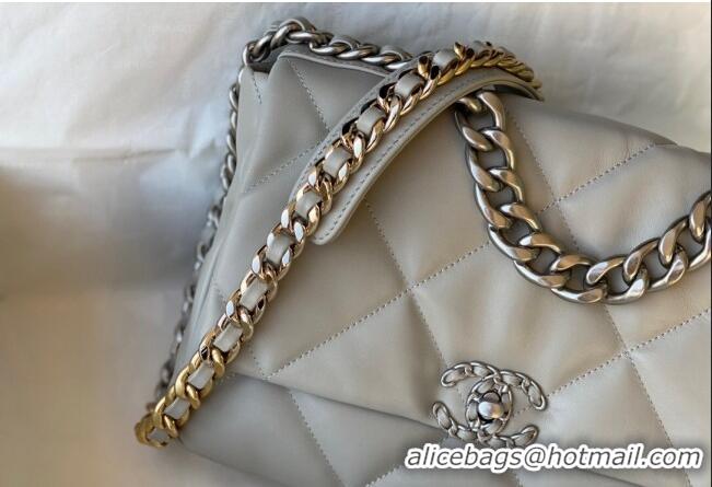 Best Price Chanel 19 Shiny Lambskin Large Flap Bag AS1161 Light Grey 2024