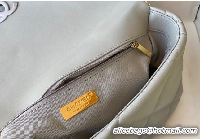 Best Price Chanel 19 Shiny Lambskin Large Flap Bag AS1161 Light Grey 2024