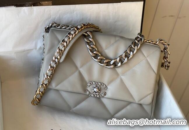 Best Price Chanel 19 Shiny Lambskin Large Flap Bag AS1161 Light Grey 2024