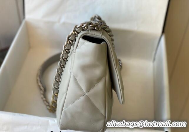 Best Price Chanel 19 Shiny Lambskin Large Flap Bag AS1161 Light Grey 2024