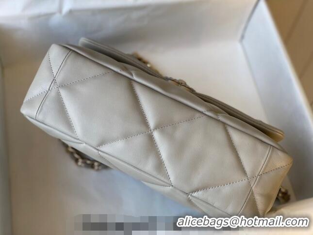 Best Price Chanel 19 Shiny Lambskin Large Flap Bag AS1161 Light Grey 2024