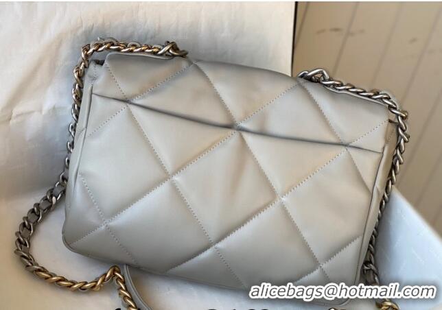 Best Price Chanel 19 Shiny Lambskin Large Flap Bag AS1161 Light Grey 2024