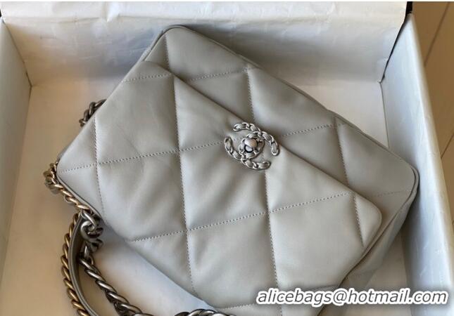 Best Price Chanel 19 Shiny Lambskin Large Flap Bag AS1161 Light Grey 2024