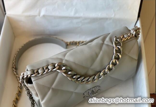 Best Price Chanel 19 Shiny Lambskin Large Flap Bag AS1161 Light Grey 2024