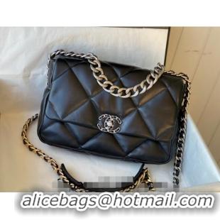 Pretty Style Chanel 19 Shiny Lambskin Large Flap Bag AS1161 Black/Silver 2024