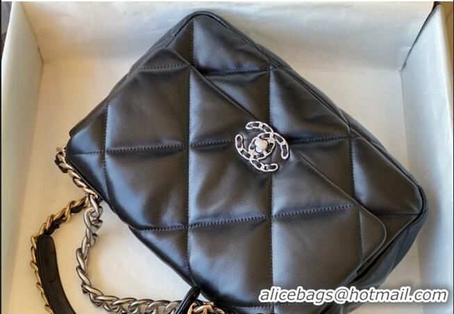 Pretty Style Chanel 19 Shiny Lambskin Large Flap Bag AS1161 Black/Silver 2024