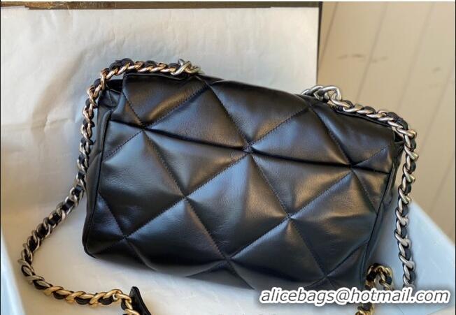 Pretty Style Chanel 19 Shiny Lambskin Large Flap Bag AS1161 Black/Silver 2024