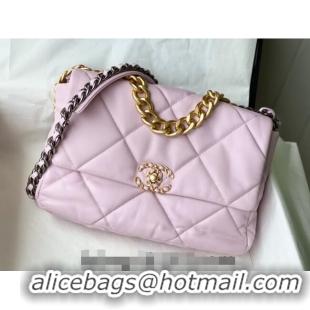 Luxurious Chanel 19 Shiny Lambskin Large Flap Bag AS1161 Light Pink 2024