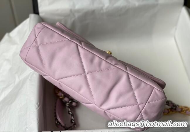 Luxurious Chanel 19 Shiny Lambskin Large Flap Bag AS1161 Light Pink 2024