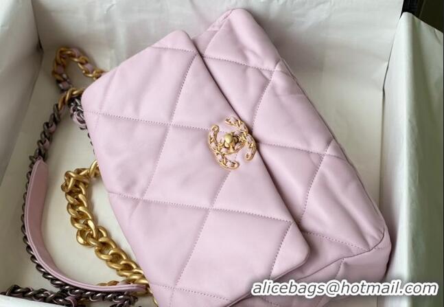 Luxurious Chanel 19 Shiny Lambskin Large Flap Bag AS1161 Light Pink 2024