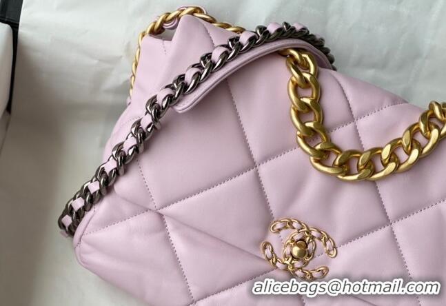 Luxurious Chanel 19 Shiny Lambskin Large Flap Bag AS1161 Light Pink 2024