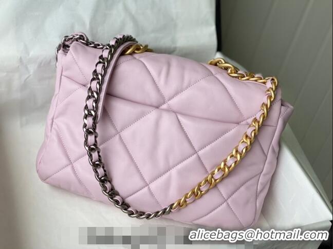 Luxurious Chanel 19 Shiny Lambskin Large Flap Bag AS1161 Light Pink 2024