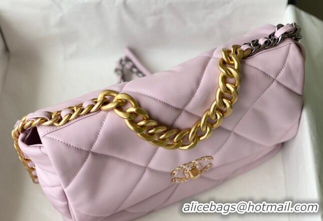 Luxurious Chanel 19 Shiny Lambskin Large Flap Bag AS1161 Light Pink 2024