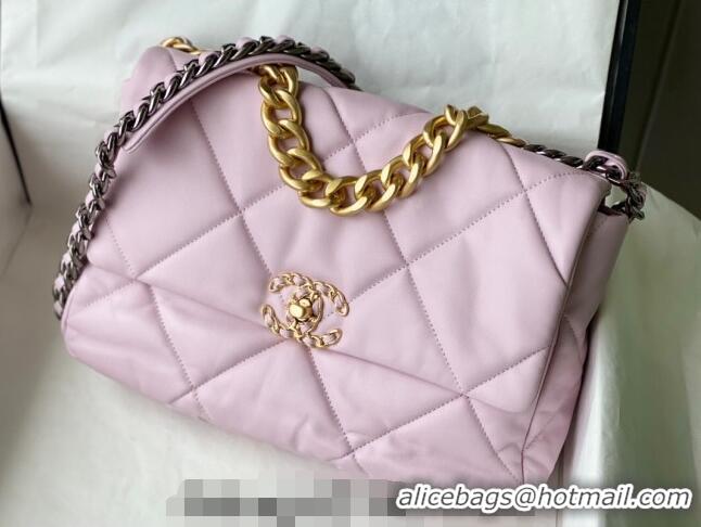 Luxurious Chanel 19 Shiny Lambskin Large Flap Bag AS1161 Light Pink 2024