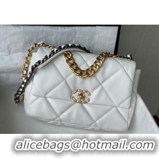 Top Grade Chanel 19 Shiny Lambskin Large Flap Bag AS1161 White 2024