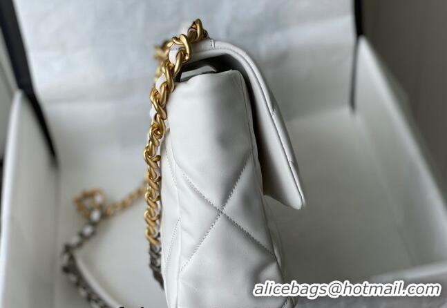 Top Grade Chanel 19 Shiny Lambskin Large Flap Bag AS1161 White 2024